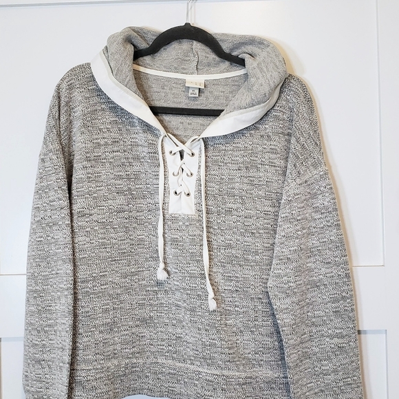 A New Day Hoodie Pullover Textured Lace Up Tie Neck Gray & White Size XL - Picture 7 of 11